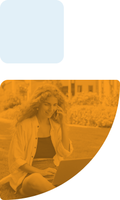 graphic of a woman calling in orange overlay