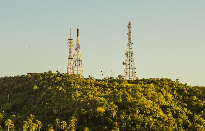 aerial shot of telecommunication towers