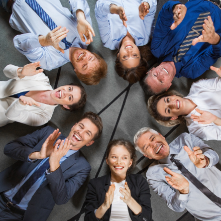 top view of happy business people
